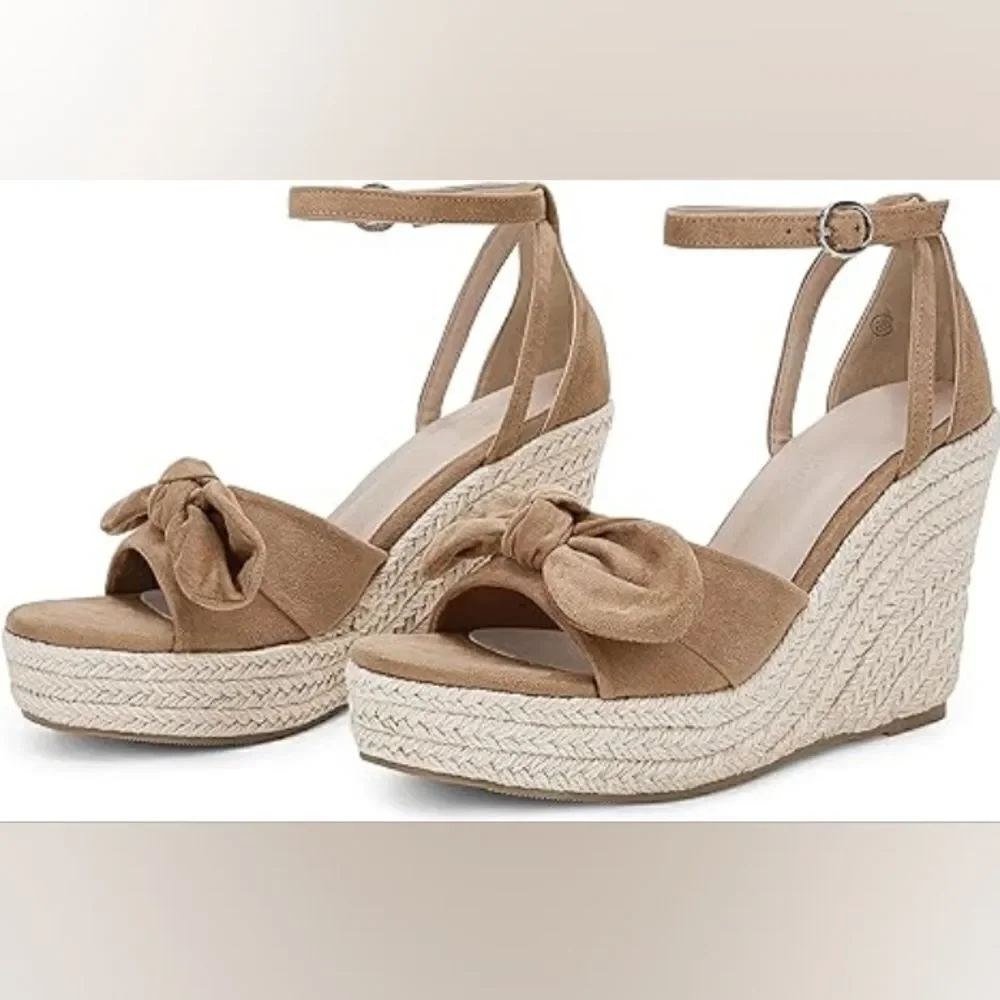 (32-3526)  Rilista Womens Wedge Platform Bowknot Sandals Sz 9.5